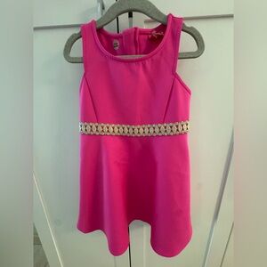 Lilly Pulitzer hot pink neoprene (scuba material) Dress with Gold Detailing
